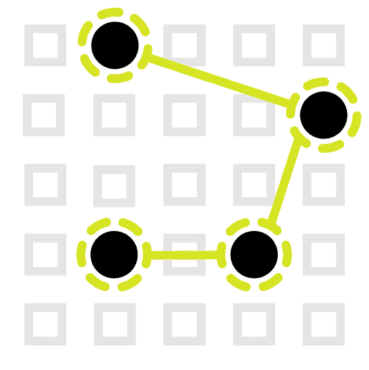 Black circles on a graph connected by solid yellow lines