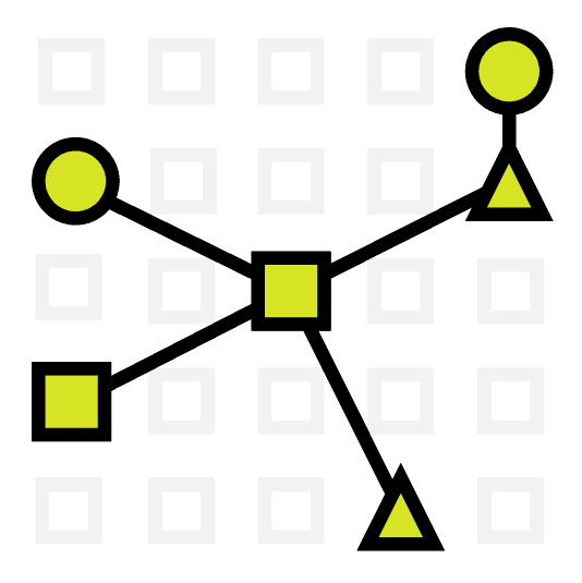 Yellow circles, squares and triangles on a graph connected by black lines