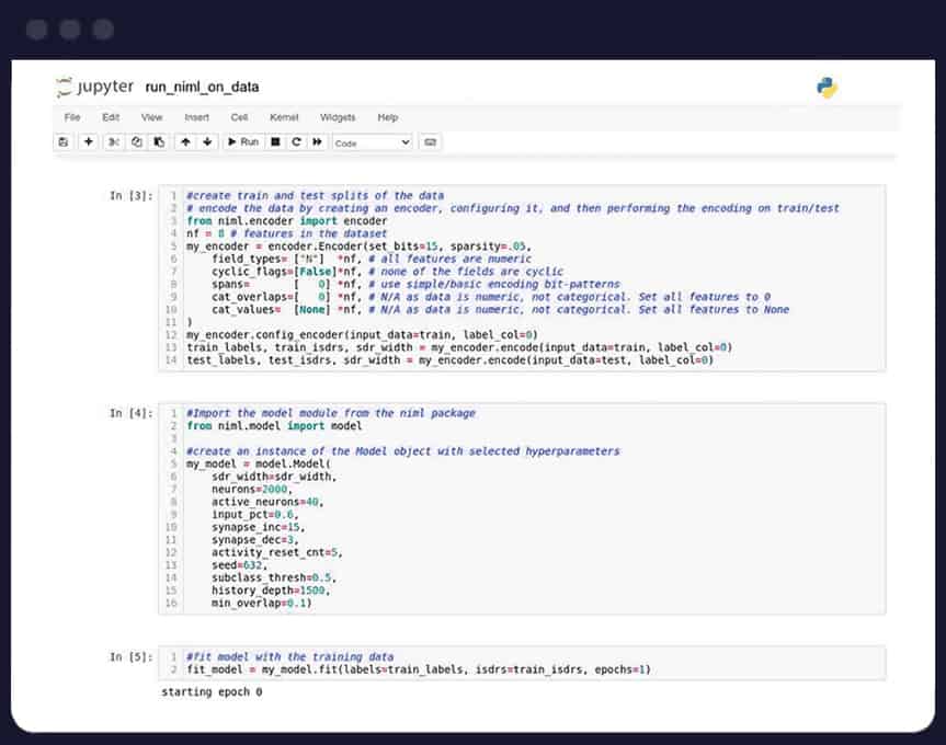 lines of code being run and tested by the Natural Intelligence AI learning system