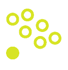 yellow outlines of circles and one filled in yellow circle